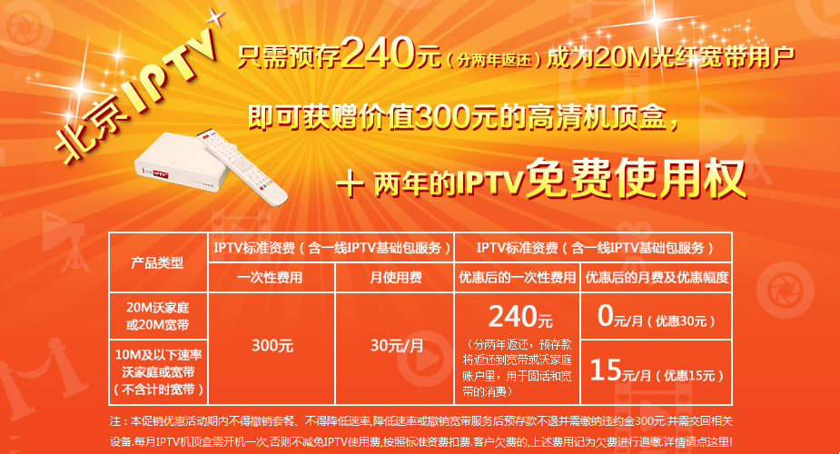 北京联通IPTV促销资费(在网有礼)